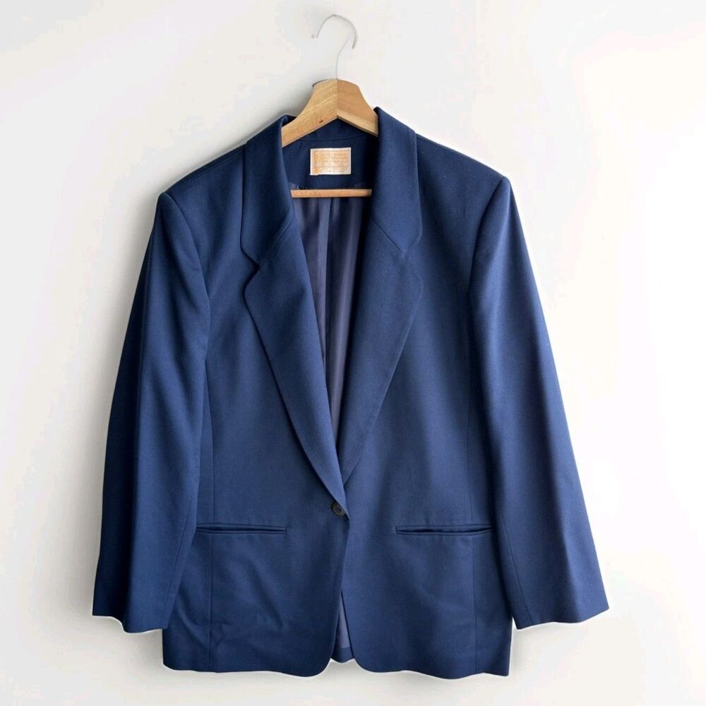 VTG Pendleton Single Breasted Blazer Women's Size 16 Blue Wool Preppy USA Made